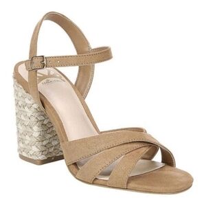 Fergalicious by Fergie Fiance Latte Microfiber Heel Sandals Women Size US 9.5 M